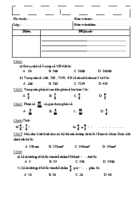 Đề thi học kì 2 môn Toán Lớp 4